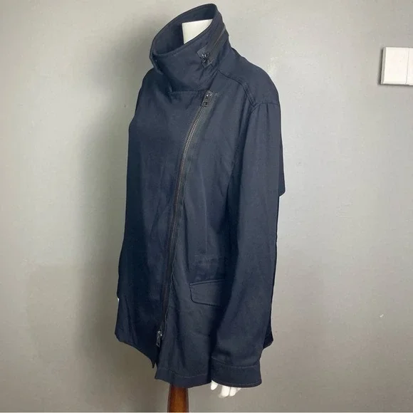 All Saints Finn Jacket women's US 10 UK 14 black long moto trench transitional‎